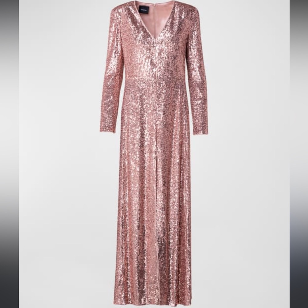 $6,000 Akris Sequined Gown Dress front slit Size 10 12 14 L XL Rose Pink